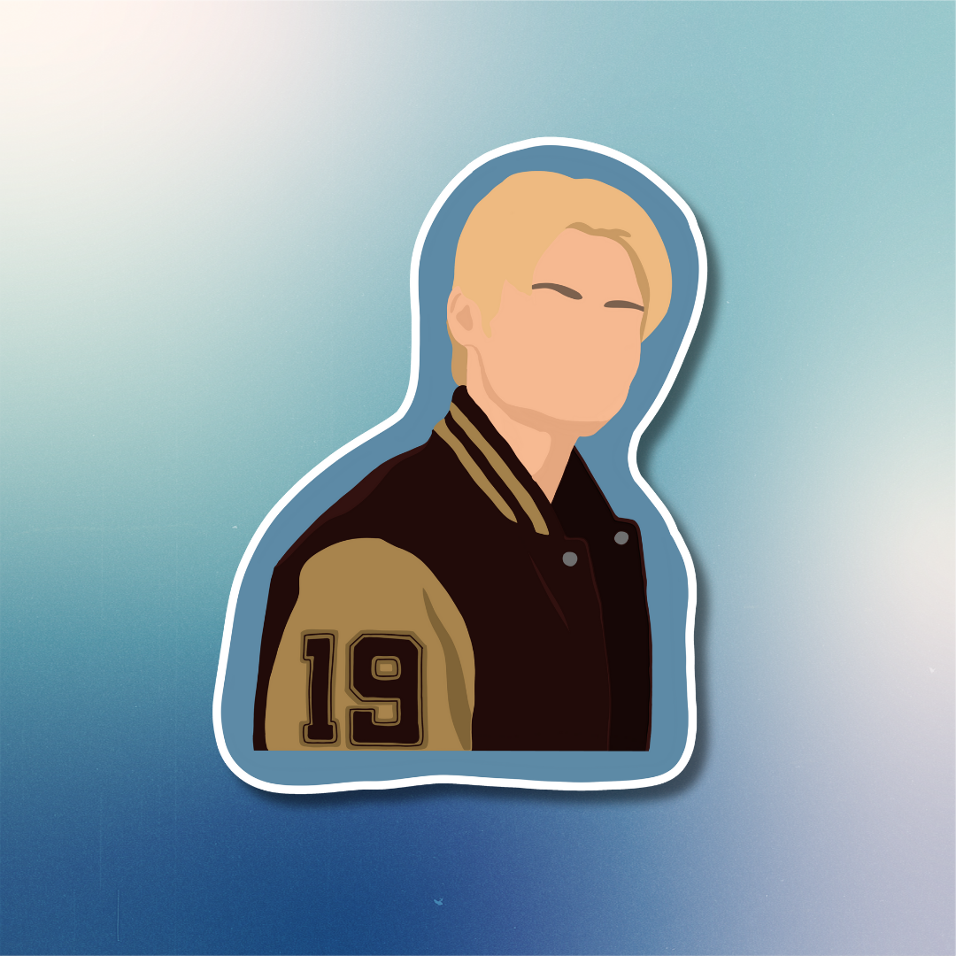 Illustration of a person wearing a jacket with the number 19 on a blue gradient background