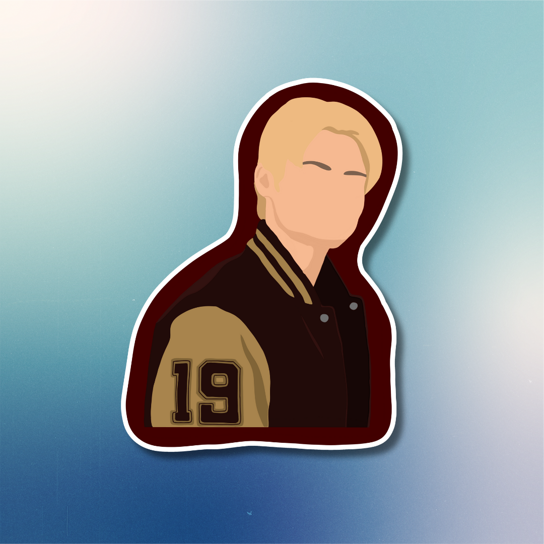 Illustration of a person wearing a jacket with the number 19 on a gradient blue background