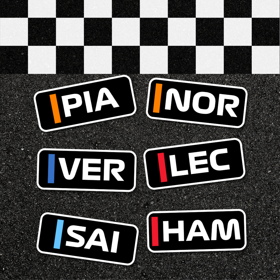 Set of rectangular stickers with abbreviated names on a checkered background