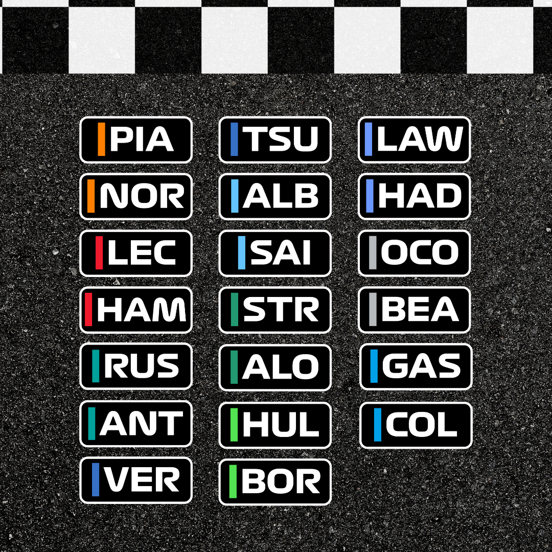 Set of rectangular stickers with abbreviated names on a checkered background