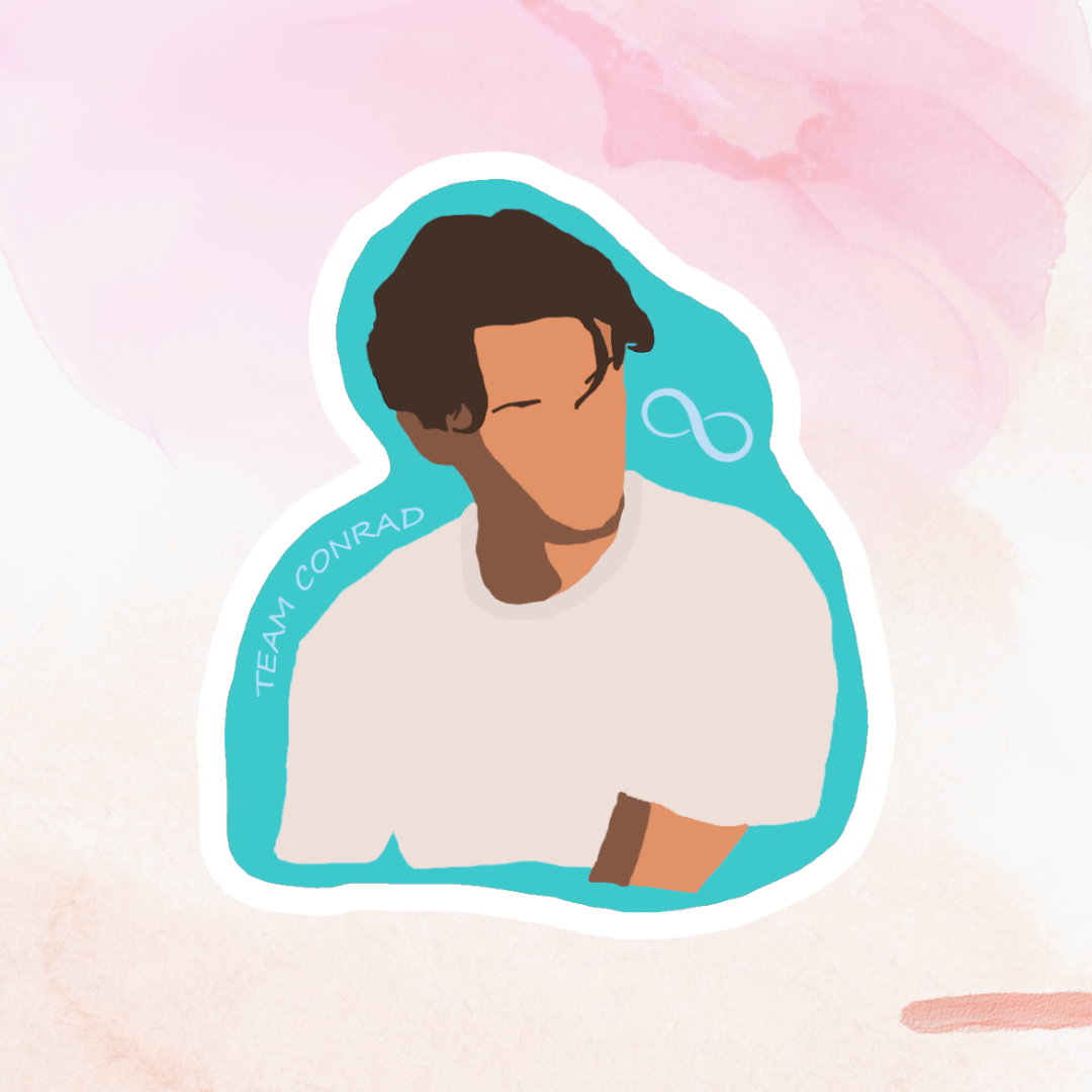 Illustration of a person with a teal outline on a pink background